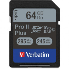 Verbatim Pro II Plus 64 GB SDXC - Class 10/UHS-II (U3) - 295 MB/s Read - 245 MB/s Write1 Pack - 1900x Memory Speed - TAA Compliance 99166