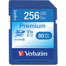 Verbatim 256GB Premium SDXC Memory Card, UHS-I V10 U1 Class 10 - 90 MB/s Read - Lifetime Warranty - TAA Compliance 99828