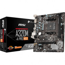 Micro-Star International  MSI A320M-A PRO MAX Desktop Motherboard - AMD Chipset - Socket AM4 - 32 GB DDR4 SDRAM Maximum RAM - DIMM, UDIMM - 2 x Memory Slots - Gigabit Ethernet - 4 x USB 3.1 Port - HDMI - DVI - 1 x RJ-45 - 4 x SATA Interfaces A320MAPMAX