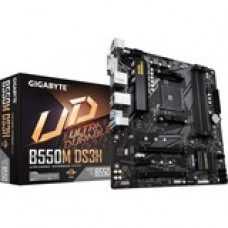 Gigabyte Ultra Durable B550M DS3H Desktop Motherboard - AMD Chipset - Socket AM4 - 64 GB DDR4 SDRAM Maximum RAM - DIMM, UDIMM - 2 x Memory Slots - Gigabit Ethernet - 4 x USB 3.1 Port - HDMI - DVI - 1 x RJ-45 - 4 x SATA Interfaces B550M DS3H