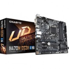 Gigabyte Ultra Durable H470M DS3H Desktop Motherboard - Intel Chipset - Socket LGA-1200 - 128 GB DDR4 SDRAM Maximum RAM - DIMM, UDIMM - 4 x Memory Slots - Gigabit Ethernet - 4 x USB 3.1 Port - HDMI - DVI - 1 x RJ-45 - 6 x SATA Interfaces H470M DS3H