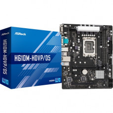 ASRock H610M-HDVP/D5 Desktop Motherboard - Intel Chipset - Socket LGA-1700 - Micro ATX - Pentium Gold, Celeron, Core i5, Core i7, Core i9, Core i3 Processor Supported - 64 GB DDR5 SDRAM Maximum RAM - DIMM, UDIMM - 2 x Memory Slots - Gigabit Ethernet - HDM