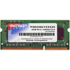 PATRIOT Memory 4GB PC3-10600 (1333MHz) SODIMM - For Notebook - 4 GB - DDR3-1333/PC3-10600 DDR3 SDRAM - CL9 - 1.50 V - Non-ECC - Unbuffered - 204-pin - SoDIMM - RoHS Compliance PSD34G13332S