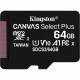 Kingston Canvas Select Plus 64 GB Class 10/UHS-I (U1) microSDXC - 100 MB/s Read - Lifetime Warranty SDCS2/64GBCA