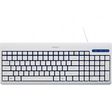 Verbatim White USB Corded Keyboard - Cable Connectivity - USB Interface - English, French - Compatible with Computer (PC) - White 99377