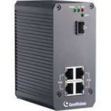 GeoVision GV-PoE0410-E 4-port Gigabit 802.3at PoE Switch - 4 Ports - 2 Layer Supported - Modular - Optical Fiber, Twisted Pair - Rail-mountable - TAA Compliance 140-POE0410-E00