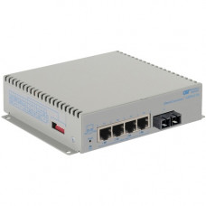 Omnitron Systems OmniConverter Unmanaged Industrial Gigabit High Power 60W PoE, SM SC, RJ-45, Ethernet Fiber Switch - 4 x 10/100/1000BASE-T, 1 x 1000BASE-X, DC Power, 5 Year Warranty 3003-1-14-9Z