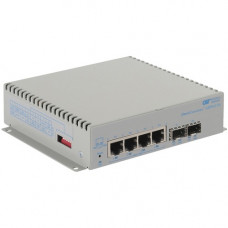 Omnitron Systems OmniConverter Unmanaged Industrial Gigabit High Power 60W PoE, 2xSFP, RJ-45, Ethernet Fiber Switch - 4 x 10/100/1000BASE-T, 2 x 1000BASE-X, DC Power, 5 Year Warranty 3019-0-24-9