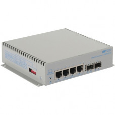 Omnitron Systems OmniConverter Unmanaged Industrial Gigabit High Power 60W PoE, 2xSFP, RJ-45, Ethernet Fiber Switch - 4 x 10/100/1000BASE-T, 2 x 1000BASE-X, DC Power, 5 Year Warranty 3019-0-24-9W