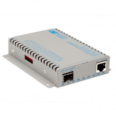 Omnitron Systems iConverter 10/100/1000 Gigabit Ethernet Fiber Media Converter SFP - 1 x 10/100/1000BASE-T, 1 x 100/1000BASE-X (SFP), Wall-Mount Standalone, Univ. AC Powered, Lifetime Warranty 8539N-0-E