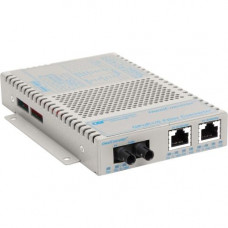 Omnitron Systems OmniConverter 10/100/1000 PoE+ Gigabit Ethernet Fiber Media Converter Switch RJ45 ST Single-Mode 12km Wide Temp - 2 x 10/100/1000BASE-T; 1 x 1000BASE-LX; US AC Powered; Lifetime Warranty - RoHS, WEEE Compliance 9421-1-21W