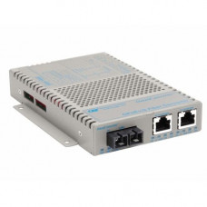 Omnitron Systems OmniConverter 10/100/1000 PoE+ Gigabit Ethernet Fiber Media Converter Switch RJ45 SC Single-Mode 12km Extended Temp - 2 x 10/100/1000BASE-T; 1 x 1000BASE-LX; US AC Powered; Lifetime Warranty - RoHS, WEEE Compliance 9423-1-21Z