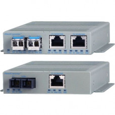 Omnitron Systems 10/100/1000 Media Converter with Power over Ethernet - Network (RJ-45) - 2x PoE+ (RJ-45) Ports - Gigabit Ethernet - 10/100/1000Base-TX, 1000Base-X, 1000Base-BX - 2 x Expansion Slots - SFP - 2 x SFP Slots - Standalone, Wall Mountable, Rail