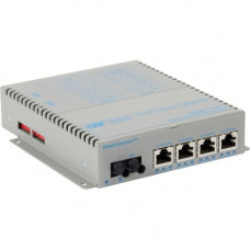 Omnitron Systems OmniConverter GPoE+/SX 4x PoE+ ST Multimode 550m US AC Powered - Network (RJ-45) - 4x PoE+ (RJ-45) Ports - 1 x ST Ports - DuplexST Port - Multi-mode - Gigabit Ethernet - 1000Base-T, 1000Base-SX - Desktop, Wall Mountable, Rail-mountable, S