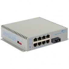 Omnitron Systems OmniConverter Unmanaged Gigabit PoE+, SM SC, RJ-45, Ethernet Fiber Switch - 8 x 10/100/1000BASE-T, 1 x 1000BASE-X, AC Power, 5 Year Warranty 9443-1-18-1
