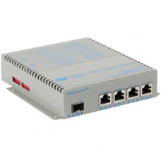 Omnitron Systems OmniConverter Unmanaged Gigabit PoE+, SFP, RJ-45, Ethernet Fiber Switch - 4 x 10/100/1000BASE-T, 1 x 1000BASE-X, AC Power, 5 Year Warranty 9459-0-14-1W
