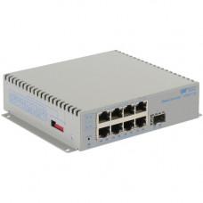 Omnitron Systems OmniConverter Unmanaged Gigabit PoE+, SFP, RJ-45, Ethernet Fiber Switch - 8 x 10/100/1000BASE-T, 1 x 1000BASE-X, AC Power, 5 Year Warranty 9459-0-18-1W