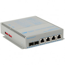 Omnitron Systems OmniConverter Unmanaged Gigabit PoE+, 2xSFP, RJ-45, Ethernet Fiber Switch - 4 x 10/100/1000BASE-T, 2 x 1000BASE-X, DC Power, 5 Year Warranty 9459-0-24-9W