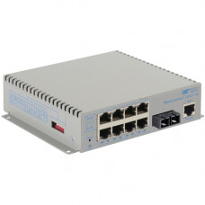 Omnitron Systems OmniConverter Managed Gigabit PoE+, SM SC, RJ-45, Ethernet Fiber Switch - 8 x 10/100/1000BASE-T, 1 x 1000BASE-X, DC Power, 5 Year Warranty 9523-1-18-9Z