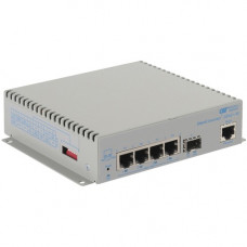 Omnitron Systems OmniConverter Managed Gigabit PoE+, SFP, RJ-45, Ethernet Fiber Switch - 4 x 10/100/1000BASE-T, 1 x 1000BASE-X, AC Power, 5 Year Warranty 9539-0-14-1
