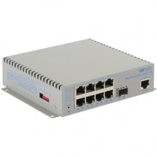 Omnitron Systems OmniConverter Managed Gigabit PoE+, SFP, RJ-45, Ethernet Fiber Switch - 8 x 10/100/1000BASE-T, 1 x 1000BASE-X, DC Power, 5 Year Warranty 9539-0-18-9