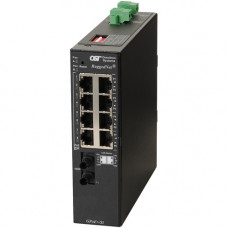 Omnitron Systems RuggedNet Unmanaged Industrial Gigabit PoE+, MM ST, RJ-45, Ethernet Fiber Switch - 8 x 10/100/1000BASE-T, 1 x 1000BASE-X, 2xDC Power, 5 Year Warranty 9560-0-18-2Z