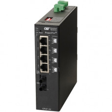Omnitron Systems RuggedNet Unmanaged Industrial Gigabit PoE+, SM ST, RJ-45, Ethernet Fiber Switch - 4 x 10/100/1000BASE-T, 1 x 1000BASE-X, 2xDC Power, 5 Year Warranty 9561-1-14-2Z