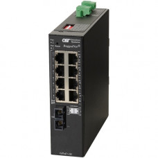 Omnitron Systems RuggedNet Unmanaged Industrial Gigabit PoE+, MM SC, RJ-45, Ethernet Fiber Switch - 8 x 10/100/1000BASE-T, 1 x 1000BASE-X, 2xDC Power, 5 Year Warranty 9562-6-18-2Z