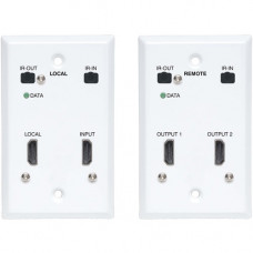 Tripp Lite HDMI Over Cat6 Extender Kit Wallplate Trans/Rec Dual Output 4K - 1 Input Device - 1 Output Device - 230 ft Range - 2 x Network (RJ-45) - 1 x HDMI In - 2 x HDMI Out - 4K UHD - 3840 x 2160 - Twisted Pair - Category 6 - Wall Plate - TAA Compliant 