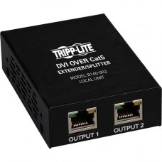 Tripp Lite DVI Over Cat5/Cat6 Video Extender Splitter 2-Port Transmitter 200&#39;&#39; - 1 Input Device - 2 Output Device - 200 ft Range - 2 x Network (RJ-45) - 1 x DVI In - Full HD - 1920 x 1080 - Twisted Pair - Category 6 - TAA Compliant - RoHS,