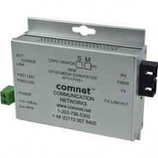 Comnet Industrially Hardened 100Mbps Media Converter with 48V POE, Mini - Network (RJ-45) - 1x PoE+ (RJ-45) Ports - 2 x SC Ports - Single-mode - Fast Ethernet - 10/100Base-TX, 100Base-FX - Rail-mountable CNFE1003POESHO/M