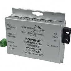 Comnet Industrially Hardened 100Mbps Media Converter with 48V POE, Mini, "B" Unit - Network (RJ-45) - 1x PoE+ (RJ-45) Ports - 1 x ST Ports - Multi-mode - Fast Ethernet - 10/100Base-TX, 100Base-FX - Rail-mountable - TAA Compliance CNFE1002BPOEM/M