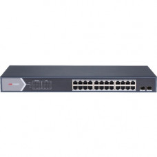 Hikvision 24 Port Gigabit Smart PoE Switch - 24 Ports - Manageable - Gigabit Ethernet - 1000Base-T, 1000Base-X - 2 Layer Supported - Modular - 2 SFP Slots - Power Supply - 400 W Power Consumption - 370 W PoE Budget - Optical Fiber, Twisted Pair - PoE Port