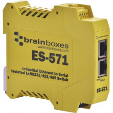 Brainboxes ES-571 Industrial Isolated Ethernet To Serial + Switch - Twisted Pair - 1 x Network (RJ-45) - 1 x Serial Port - 10/100Base-TX - Fast Ethernet - Rail-mountable - TAA Compliant ES-571-X20M