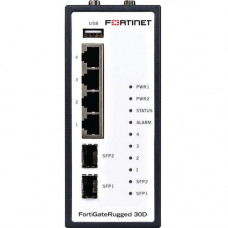 FORTINET FortiGate Rugged 30D Network Security/Firewall Appliance - 4 Port - 1000Base-T, 1000Base-X Gigabit Ethernet - AES (256-bit), SHA-256 - USB - 4 x RJ-45 - 2 - SFP (mini-GBIC) - 2 x SFP - Manageable - Desktop, DIN Rail Mountable, Wall Mountable FGR-