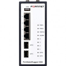 FORTINET FortiGate Rugged 30D Network Security/Firewall Appliance - 4 Port - 1000Base-T, 1000Base-X Gigabit Ethernet - AES (256-bit), SHA-256 - USB - 4 x RJ-45 - 2 - SFP (mini-GBIC) - 2 x SFP - Manageable - Desktop, DIN Rail Mountable, Wall Mountable FGR-