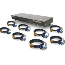 IOGEAR 8-Port USB PS/2 Combo VGA KVM Switch with PS/2 KVM Cables - 8 Computer(s) - 1 Local User(s) - 2048 x 1536 - 1 x USB - Rack-mountable - 1U - RoHS, TAA, WEEE Compliance GCS1808KITPTAA