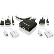 IOGEAR 2-Port USB DVI Cable KVM with DisplayPort Adapters Bundle - 2 Computer(s) - 1 Local User(s) - 1920 x 1200 - 2 x USB - 1 x DVI GCS922DPKIT