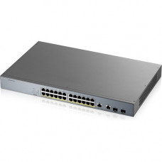 Zyxel 24-port GbE Smart Managed PoE Switch with GbE Uplink - 24 Ports - Manageable - 2 Layer Supported - Modular - Twisted Pair, Optical Fiber - Rack-mountable - Lifetime Limited Warranty GS1350-26HP