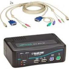 Black Box DT Pro II Desktop KVM Switch - VGA, USB or PS/2, Audio, 2-Port - 2 Computer(s) - 1 Local User(s) - 1920 x 1440 - 2 x PS/2 Port - 6 x USB3 x VGA KV7020A-K