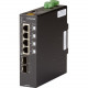 Black Box Ethernet Switch - 4 Ports - Gigabit Ethernet - 10/100/1000Base-T, 1000Base-X - TAA Compliant - 2 Layer Supported - Modular - 1 SFP Slots - Power Adapter - Optical Fiber, Twisted Pair - PoE Ports - DIN Rail Mountable LIE402A