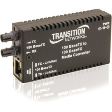 TRANSITION NETWORKS Mini Fast Ethernet Media Converter - 1 x Network (RJ-45) - 1 x ST Ports - 10/100Base-TX, 100Base-FX - Wall Mountable, Rack-mountable, Desktop - RoHS, TAA, WEEE Compliance M/E-TX-FX-01-NA