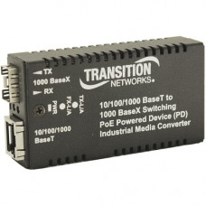 TRANSITION NETWORKS M/GE-xSW-SFP-01-xx-UxX Transceiver/Media Converter - Network (RJ-45) - 1x PoE (RJ-45) Ports - Gigabit Ethernet - 10/100/1000Base-T, 1000Base-X - 1 x Expansion Slots - SFP (mini-GBIC) - 1 x SFP Slots - Rail-mountable, External, Wall Mou