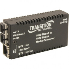 TRANSITION NETWORKS Mini Gigabit Ethernet Media Converter - 1 x Network (RJ-45) - 1 x LC Ports - DuplexLC Port - Multi-mode - Gigabit Ethernet - 1000Base-SX, 10/100/1000Base-T - Wall Mountable - TAA Compliance M/GE-T-SX-01(LC)-NA