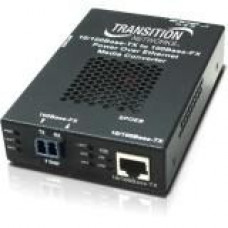 TRANSITION NETWORKS Stand-alone Fast Ethernet PoE Media Converter - Network (RJ-45) - 1x PoE (RJ-45) Ports - 1 x SC Ports - DuplexSC Port - Multi-mode - Fast Ethernet - 10/100Base-T, 100Base-FX - Shelf Mount, Standalone, Rail-mountable, Wall Mountable - T