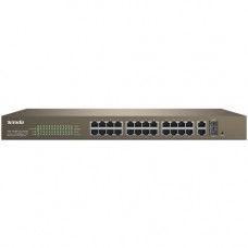 Tenda TEF1226P 24-Port 10/100 Mbps+2 Gigabit Web Smart POE Switch w/ 370W Output - 24 Ports - 2 Layer Supported - Modular - Twisted Pair, Optical Fiber - 3 Year Limited Warranty TEF1226P
