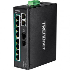 Trendnet 10-Port Hardened Industrial Gigabit PoE+ DIN-Rail Switch - 10 Ports - 2 Layer Supported - Modular - Twisted Pair, Optical Fiber - Wall Mountable, DIN Rail Mountable - Lifetime Limited Warranty - TAA Compliance TI-PG102