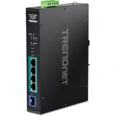 Trendnet 5-Port Industrial Gigabit PoE+ Switch, Extreme Temperature Range -20&deg; - 65&deg;C (-4&deg; - 149&deg;F), DIN-Rail Switch, 50-55V DC, 4 x Gigabit PoE+ Ports, 1 x Gigabit SFP Slot, TI-PGM541, Black - 5 Ports - Gigabit Ethernet - 