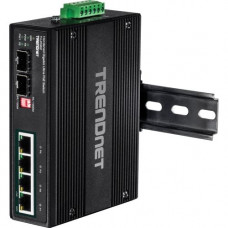 Trendnet 6-Port Hardened Industrial Gigabit Ultra PoE DIN-Rail Switch - 4 Ports - 2 Layer Supported - Modular - Twisted Pair, Optical Fiber - Rail-mountable, Wall Mountable - Lifetime Limited Warranty - TAA Compliance TI-UPG62