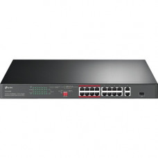 TP-Link 16-Port 10/100 Mbps + 2-Port Gigabit Rackmount Switch with 16-Port PoE+ - 16 Ports - 2 Layer Supported - Modular - 150 W PoE Budget - Optical Fiber, Twisted Pair - PoE Ports - Rack-mountable - Lifetime Limited Warranty TL-SL1218P